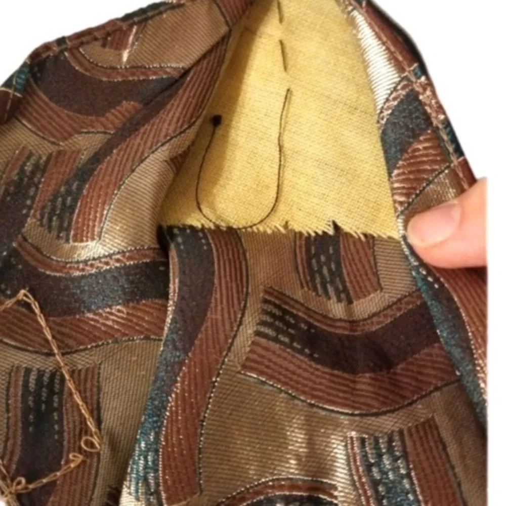 Palladium Corsair Tie Poly Brown Gold Teal 67x3.5 VTG ie No Tipping No Bar Tac